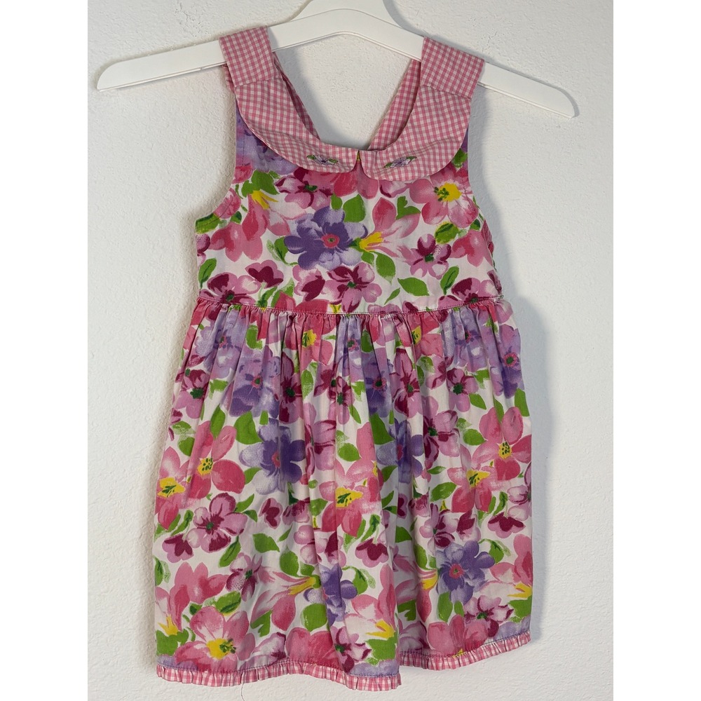 Blueberry Boulevard Toddler Girls 4T Floral Gingham Peter Pan Collar Dress Pink